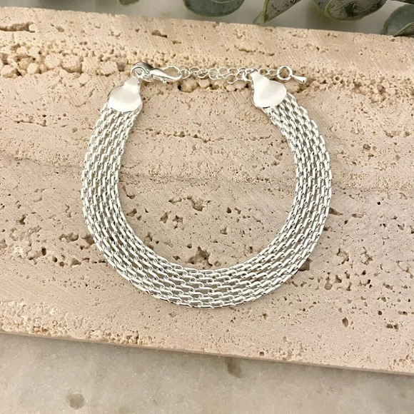 925 Sterling Silver Mesh Bracelet Wide Chunky Thick Bracelet Large Bracelet - Picture 5 of 7